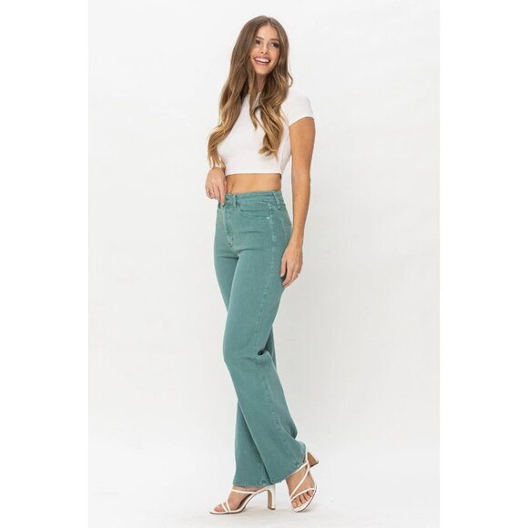 Judy Blue Denim - Judy Blue Women's High Waist Sea Green Garment Dyed 90s Straight Leg Jean 3/26